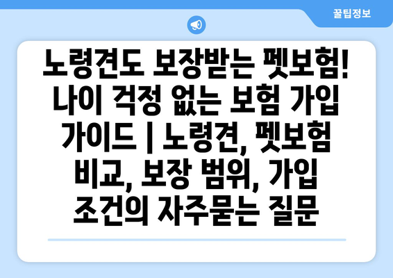 노령견도 보장받는 펫보험!  나이 걱정 없는 보험 가입 가이드 | 노령견, 펫보험 비교, 보장 범위, 가입 조건